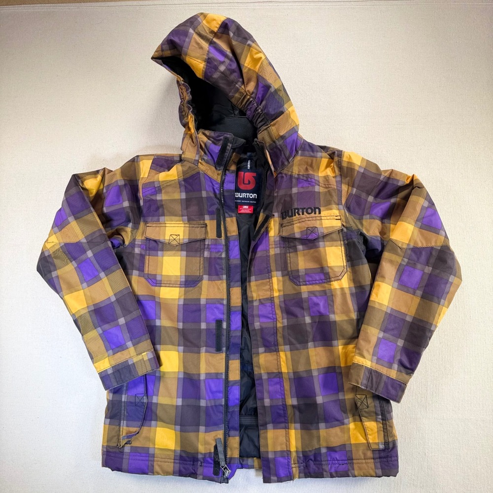 Burton Dryride Girls Large 14/16 Snowboard Chittagong Jacket Purple Yellow Plaid